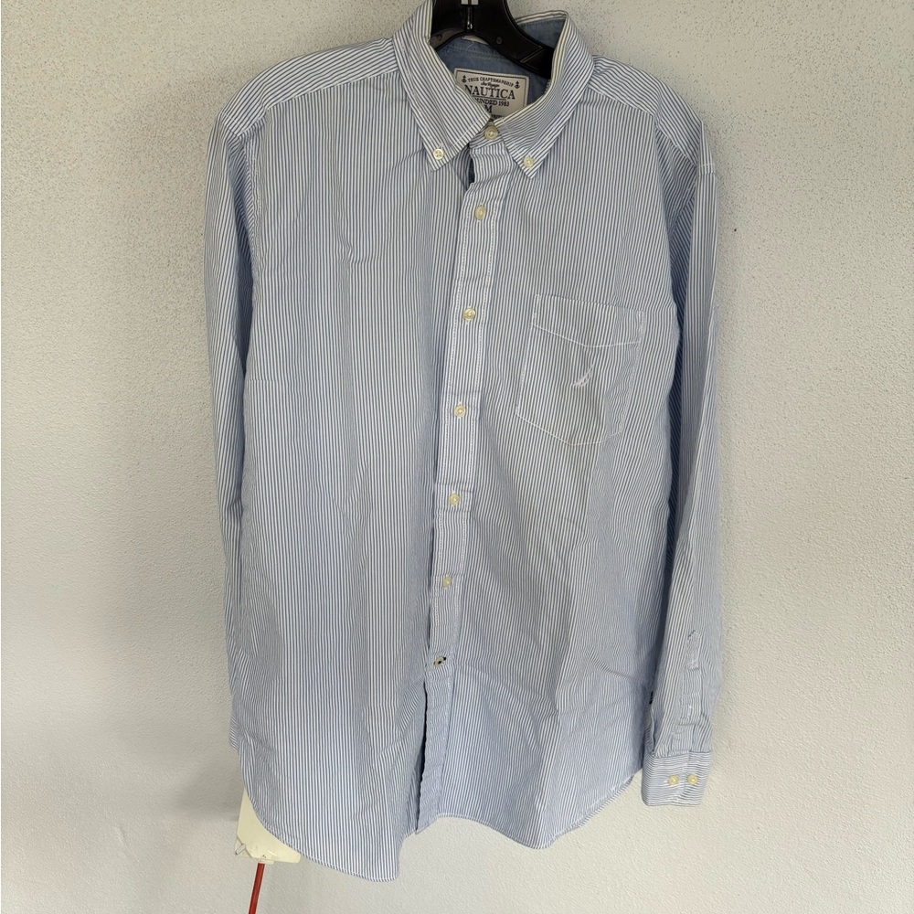 Náutica White/Blue Striped Men's Dress Shirt, size - M